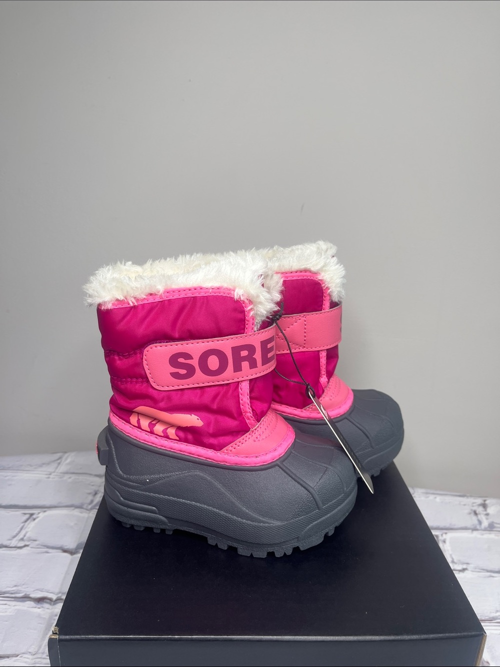 Sorel Pink and Gray Girls' Insulated Winter Boots with Faux Fur
